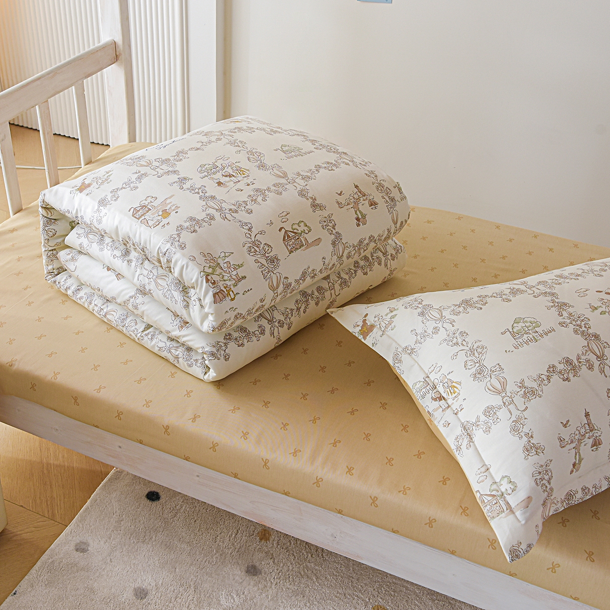 91家纺网 家纺一手货源 找家纺 天之爱 2025新款全棉纯棉印花三件套学生六件套 乡野小筑