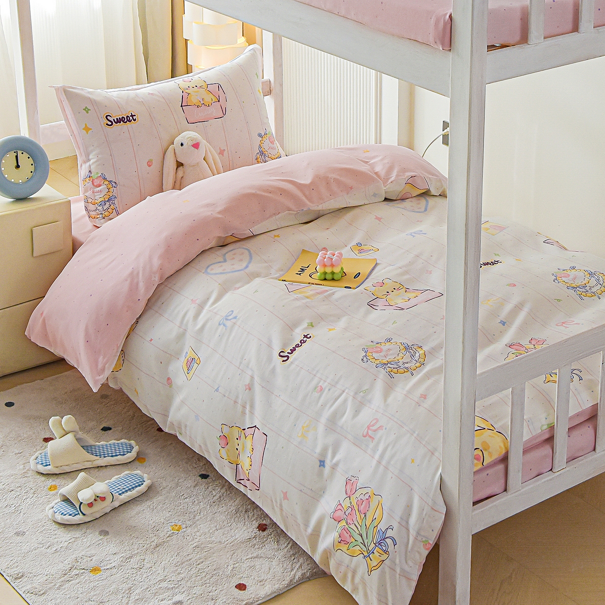 91家纺网 家纺一手货源 找家纺 天之爱 2025新款全棉纯棉印花三件套学生六件套 甜心可爱猫