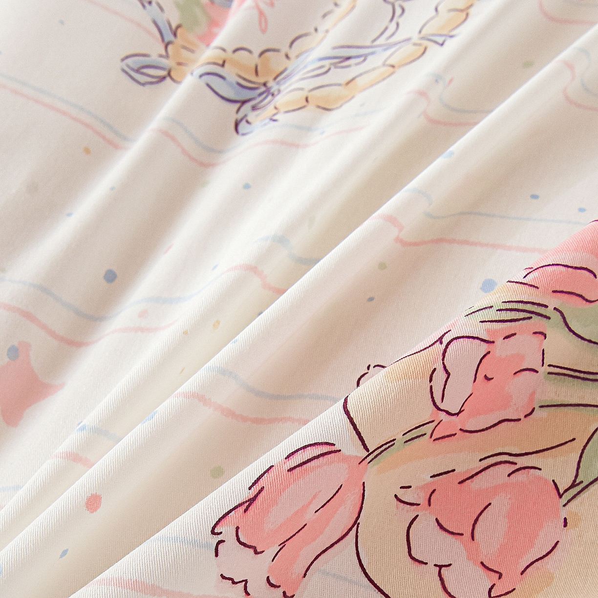 91家纺网 家纺一手货源 找家纺 天之爱 2025新款全棉纯棉印花三件套学生六件套 甜心可爱猫