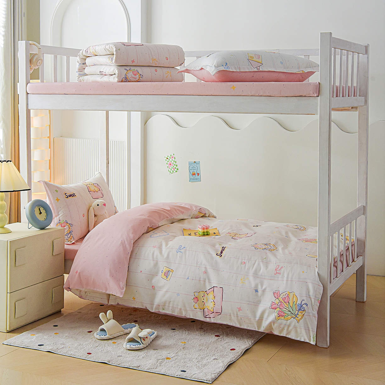 91家纺网 家纺一手货源 找家纺 天之爱 2025新款全棉纯棉印花三件套学生六件套 甜心可爱猫