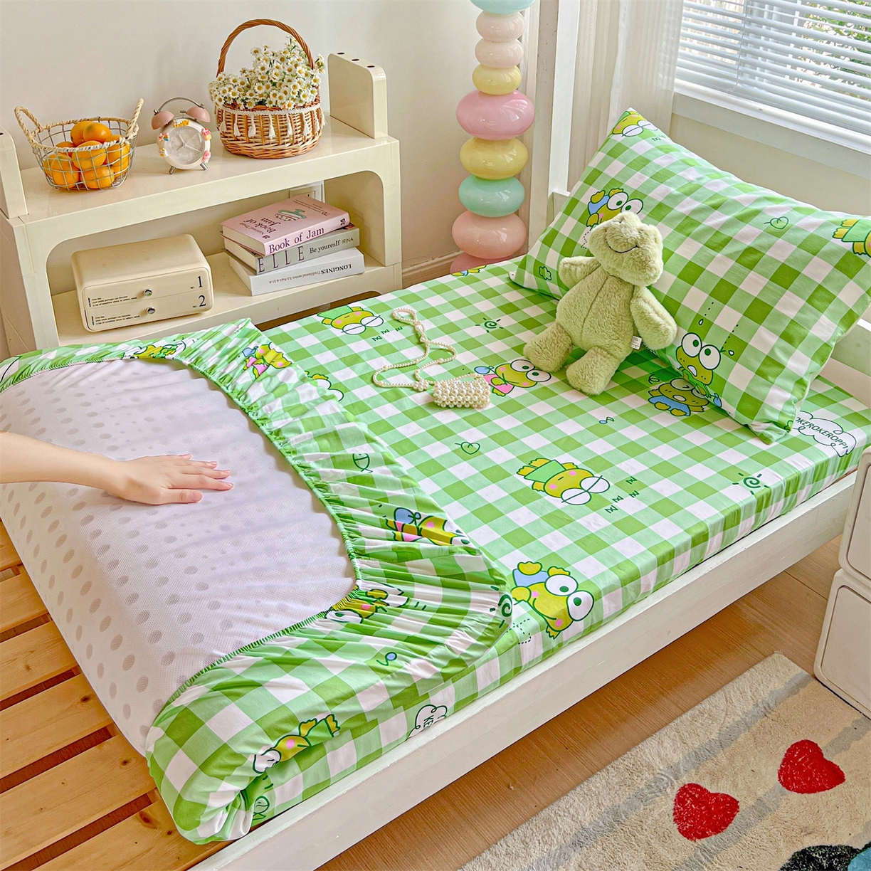 名兮家居 2025-奥特曼-三丽鸥全棉13372学生床上下铺床笠【含防伪标】 格子大眼蛙