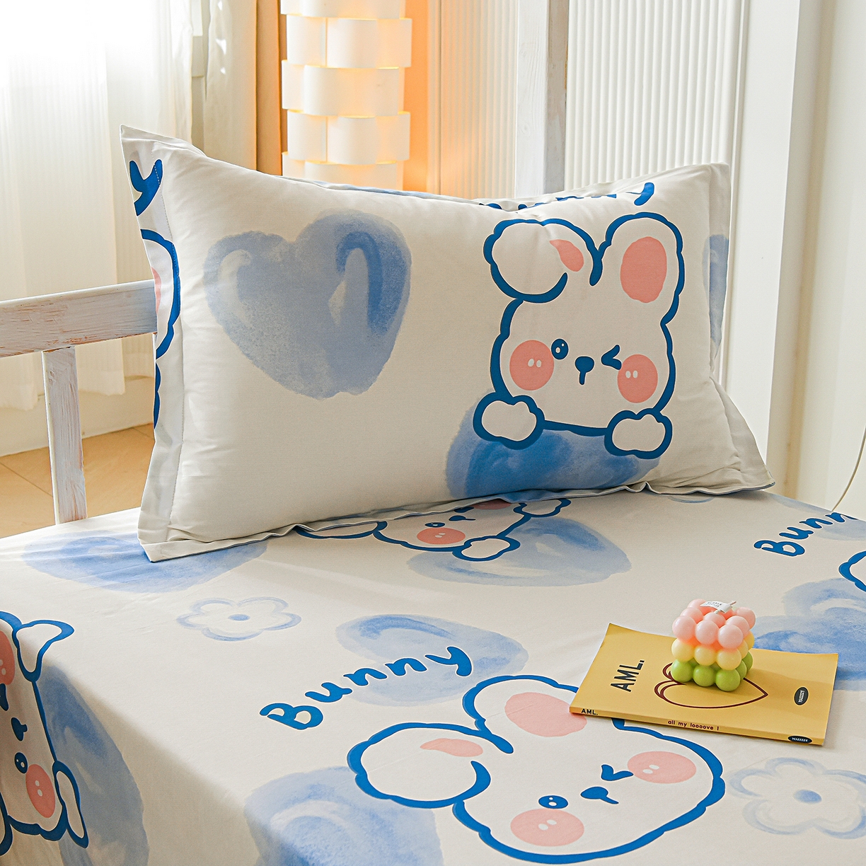 91家纺网 家纺一手货源 找家纺 天之爱 2025新款全棉纯棉印花三件套学生六件套 晴天小兔