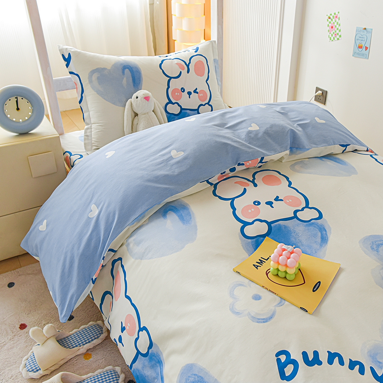 91家纺网 家纺一手货源 找家纺 天之爱 2025新款全棉纯棉印花三件套学生六件套 晴天小兔