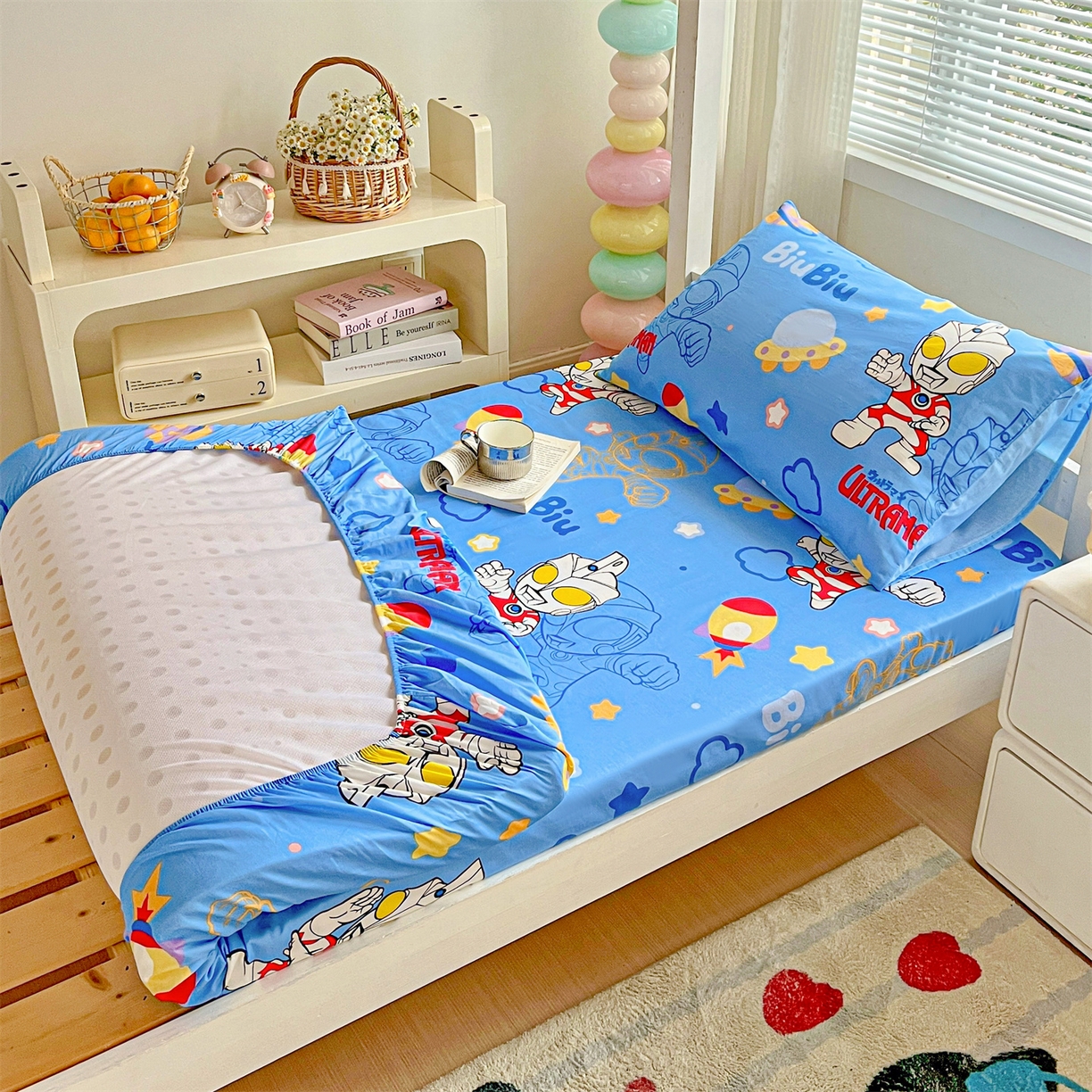 91家纺网 家纺一手货源 找家纺 名兮家居 2025-奥特曼-三丽鸥全棉13372学生床上下铺床笠【含防伪标】 光线王子