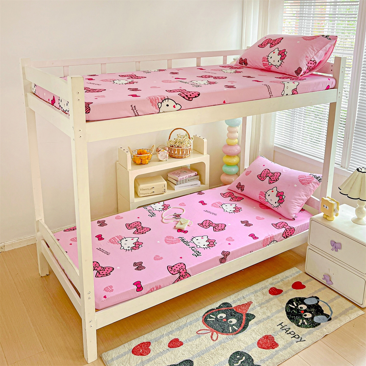 91家纺网 家纺一手货源 找家纺 名兮家居 2025-奥特曼-三丽鸥全棉13372学生床上下铺床笠【含防伪标】 蝴蝶结kt