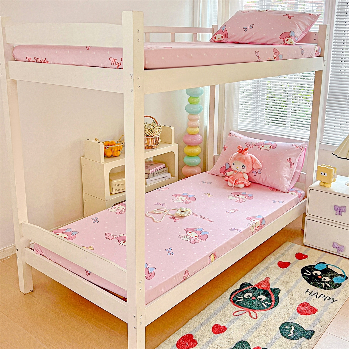 91家纺网 家纺一手货源 找家纺 名兮家居 2025-奥特曼-三丽鸥全棉13372学生床上下铺床笠【含防伪标】 魔法美乐蒂