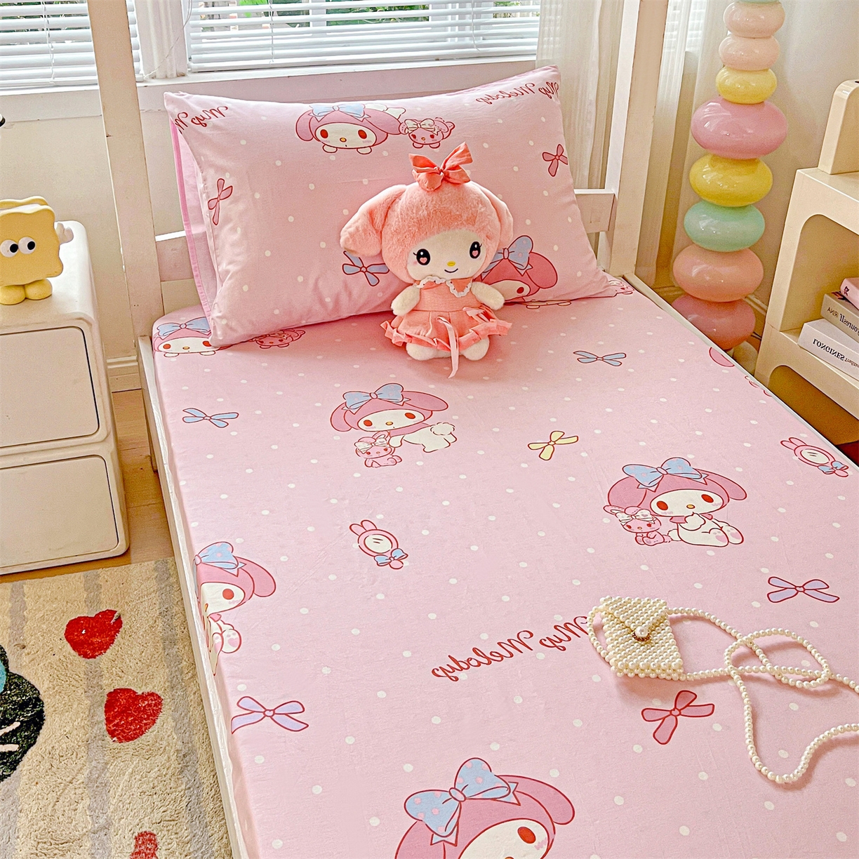 91家纺网 家纺一手货源 找家纺 名兮家居 2025-奥特曼-三丽鸥全棉13372学生床上下铺床笠【含防伪标】 魔法美乐蒂