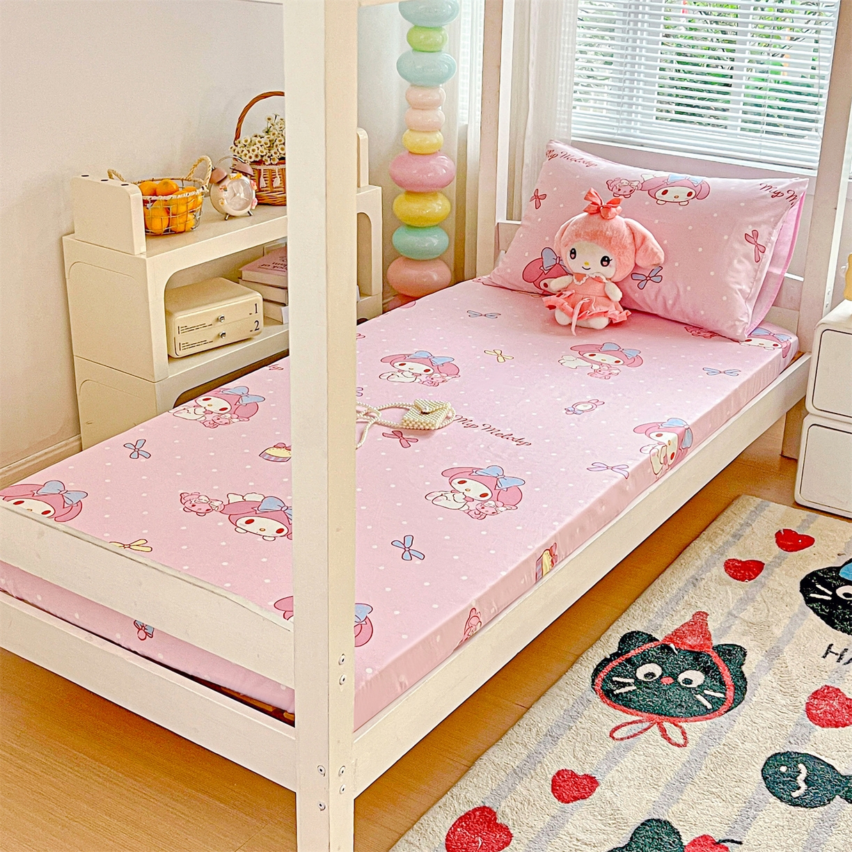 91家纺网 家纺一手货源 找家纺 名兮家居 2025-奥特曼-三丽鸥全棉13372学生床上下铺床笠【含防伪标】 魔法美乐蒂