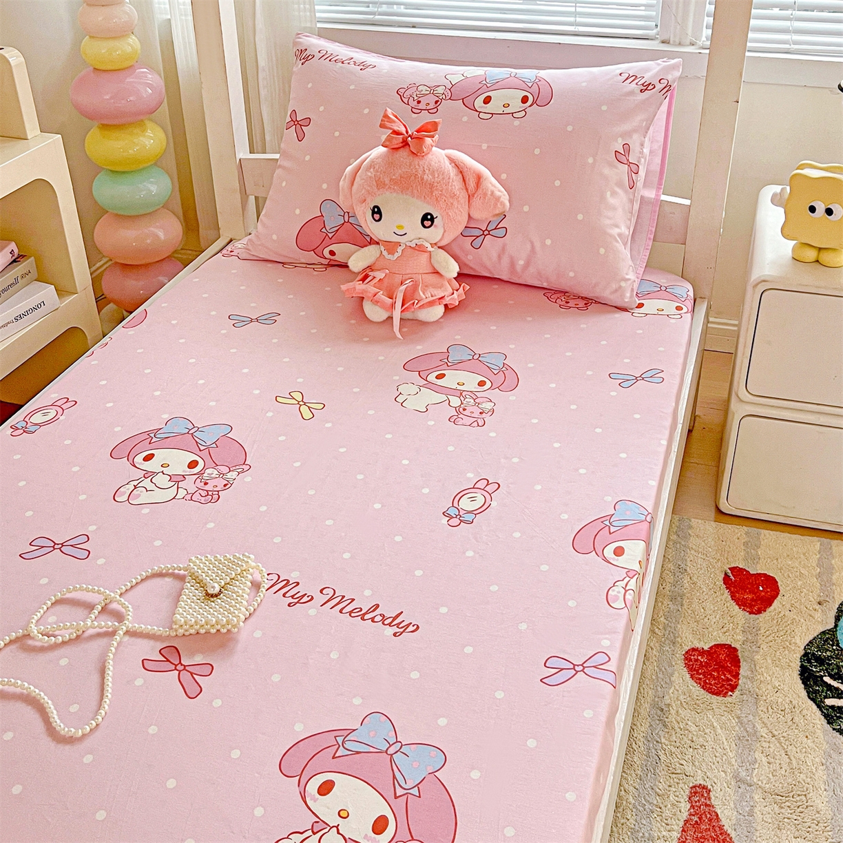 91家纺网 家纺一手货源 找家纺 名兮家居 2025-奥特曼-三丽鸥全棉13372学生床上下铺床笠【含防伪标】 魔法美乐蒂