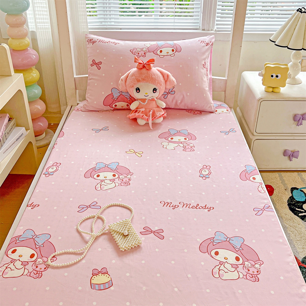 91家纺网 家纺一手货源 找家纺 名兮家居 2025-奥特曼-三丽鸥全棉13372学生床上下铺床笠【含防伪标】 魔法美乐蒂