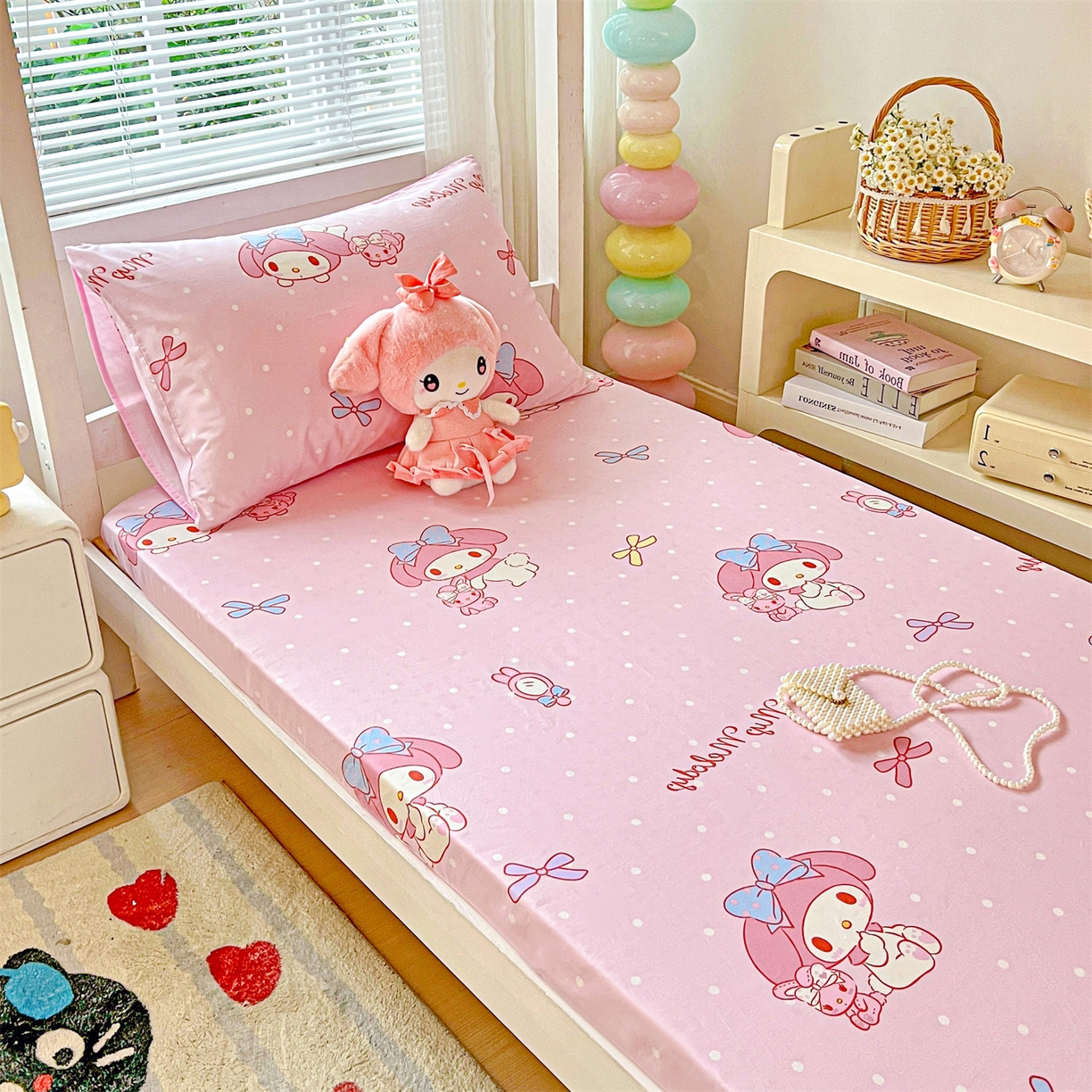 91家纺网 家纺一手货源 找家纺 名兮家居 2025-奥特曼-三丽鸥全棉13372学生床上下铺床笠【含防伪标】 魔法美乐蒂