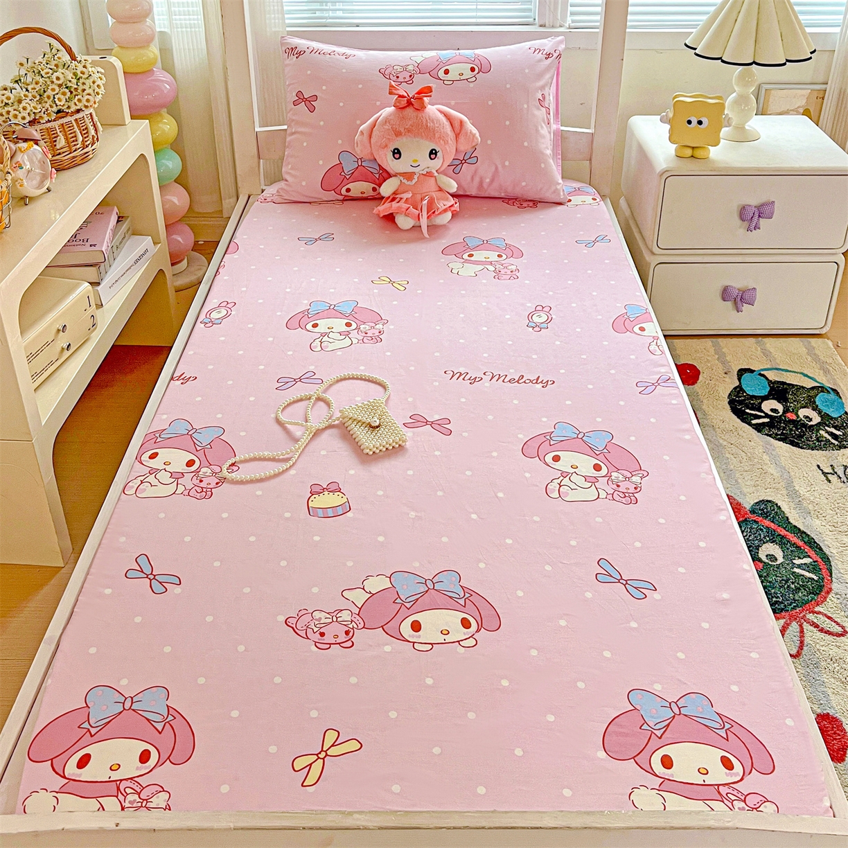 91家纺网 家纺一手货源 找家纺 名兮家居 2025-奥特曼-三丽鸥全棉13372学生床上下铺床笠【含防伪标】 魔法美乐蒂