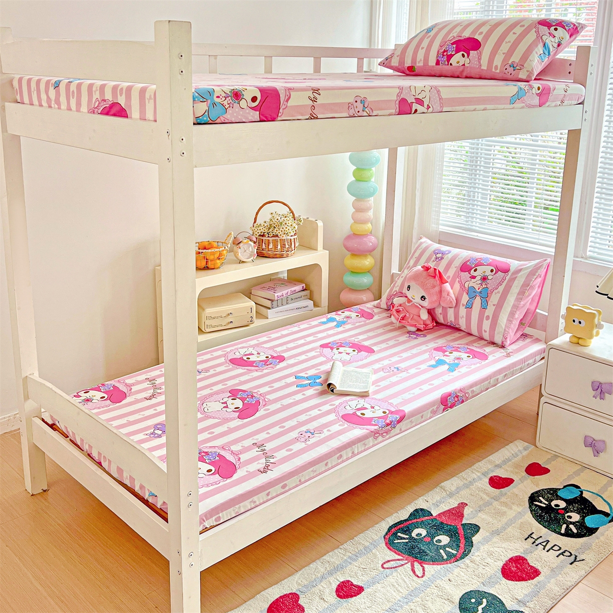 91家纺网 家纺一手货源 找家纺 名兮家居 2025-奥特曼-三丽鸥全棉13372学生床上下铺床笠【含防伪标】 竖条美乐蒂