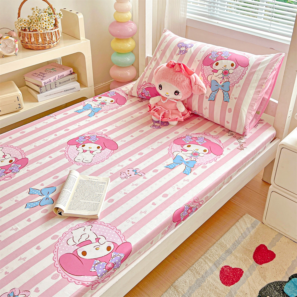 91家纺网 家纺一手货源 找家纺 名兮家居 2025-奥特曼-三丽鸥全棉13372学生床上下铺床笠【含防伪标】 竖条美乐蒂