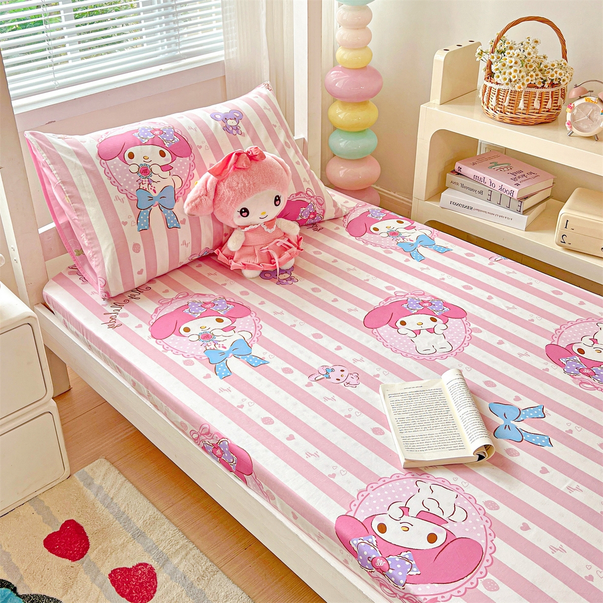 91家纺网 家纺一手货源 找家纺 名兮家居 2025-奥特曼-三丽鸥全棉13372学生床上下铺床笠【含防伪标】 竖条美乐蒂