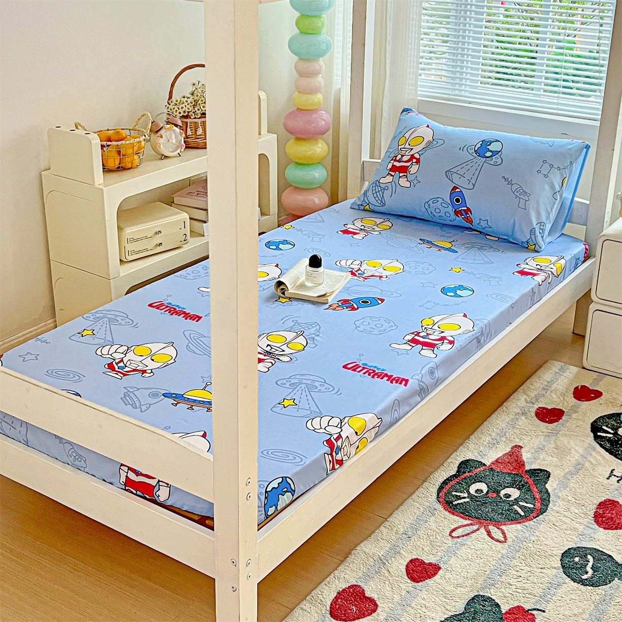 91家纺网 家纺一手货源 找家纺 名兮家居 2025-奥特曼-三丽鸥全棉13372学生床上下铺床笠【含防伪标】 太空奥特曼