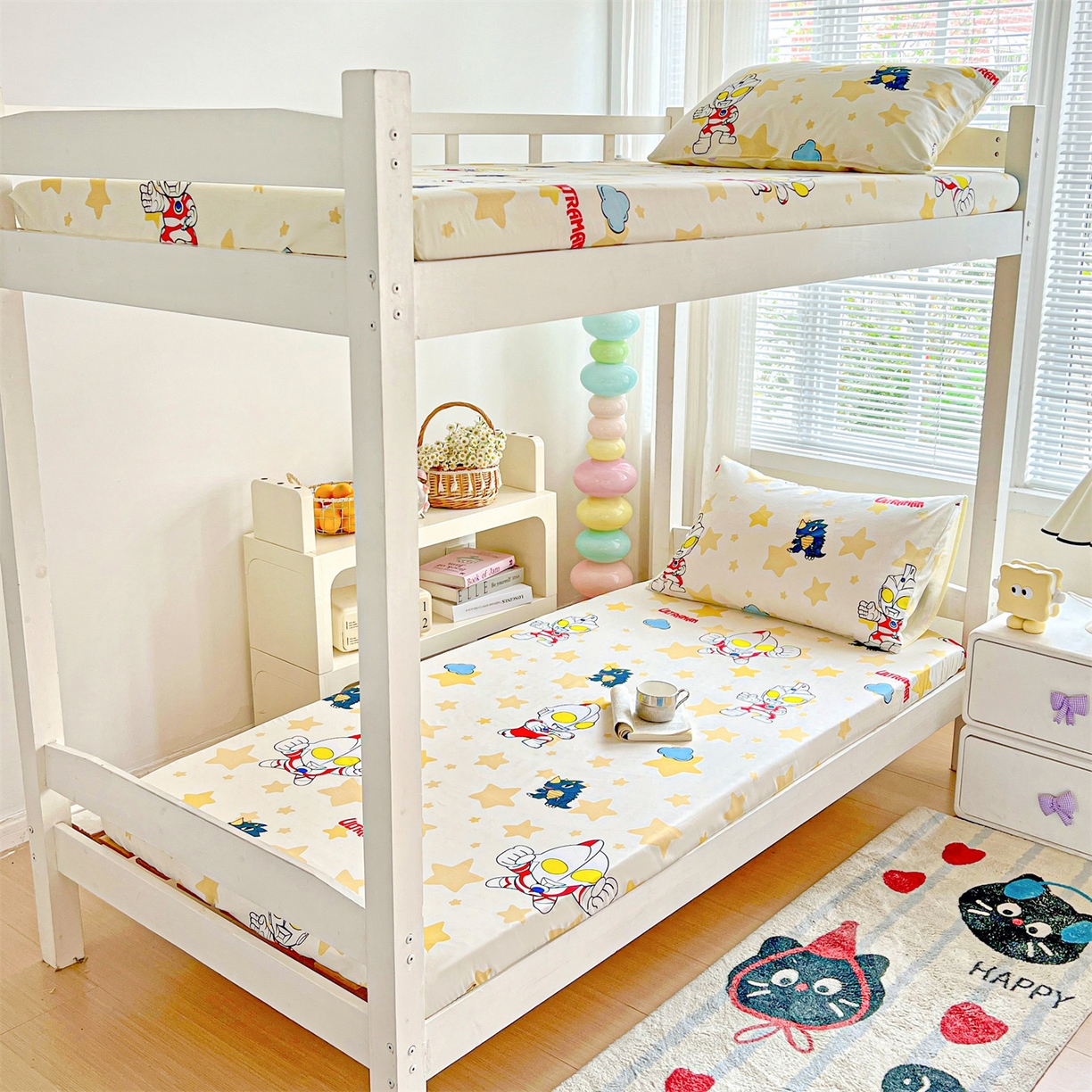 91家纺网 家纺一手货源 找家纺 名兮家居 2025-奥特曼-三丽鸥全棉13372学生床上下铺床笠【含防伪标】 星星奥特曼