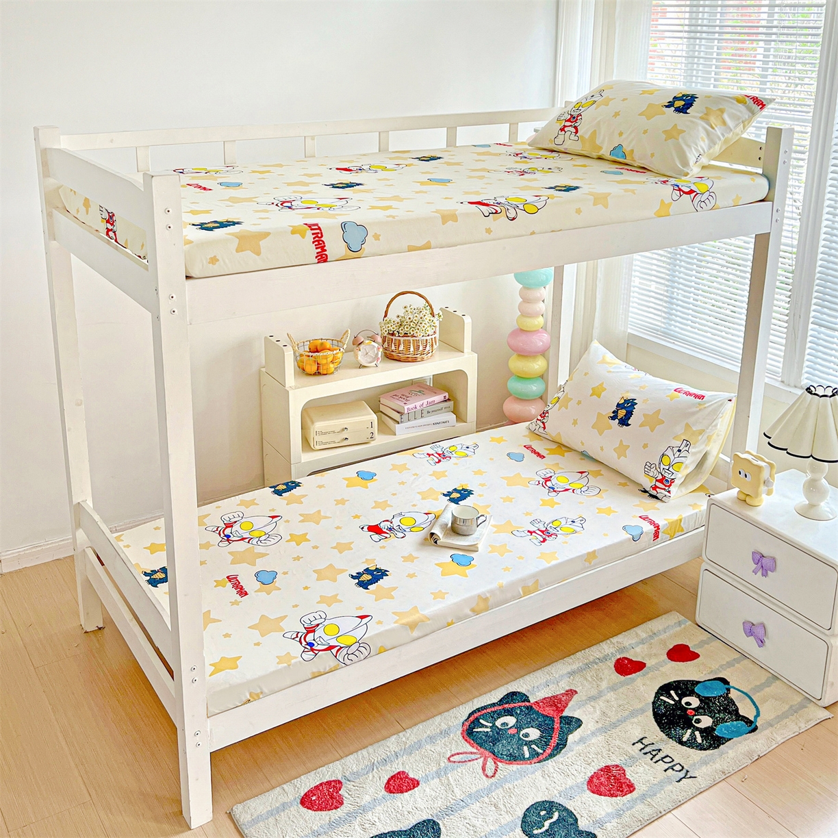 91家纺网 家纺一手货源 找家纺 名兮家居 2025-奥特曼-三丽鸥全棉13372学生床上下铺床笠【含防伪标】 星星奥特曼