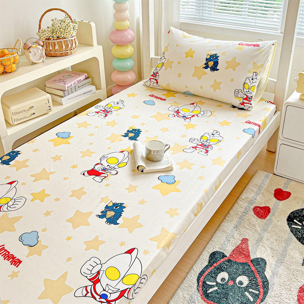 91家纺网 家纺一手货源 找家纺 名兮家居 2025-奥特曼-三丽鸥全棉13372学生床上下铺床笠【含防伪标】 星星奥特曼