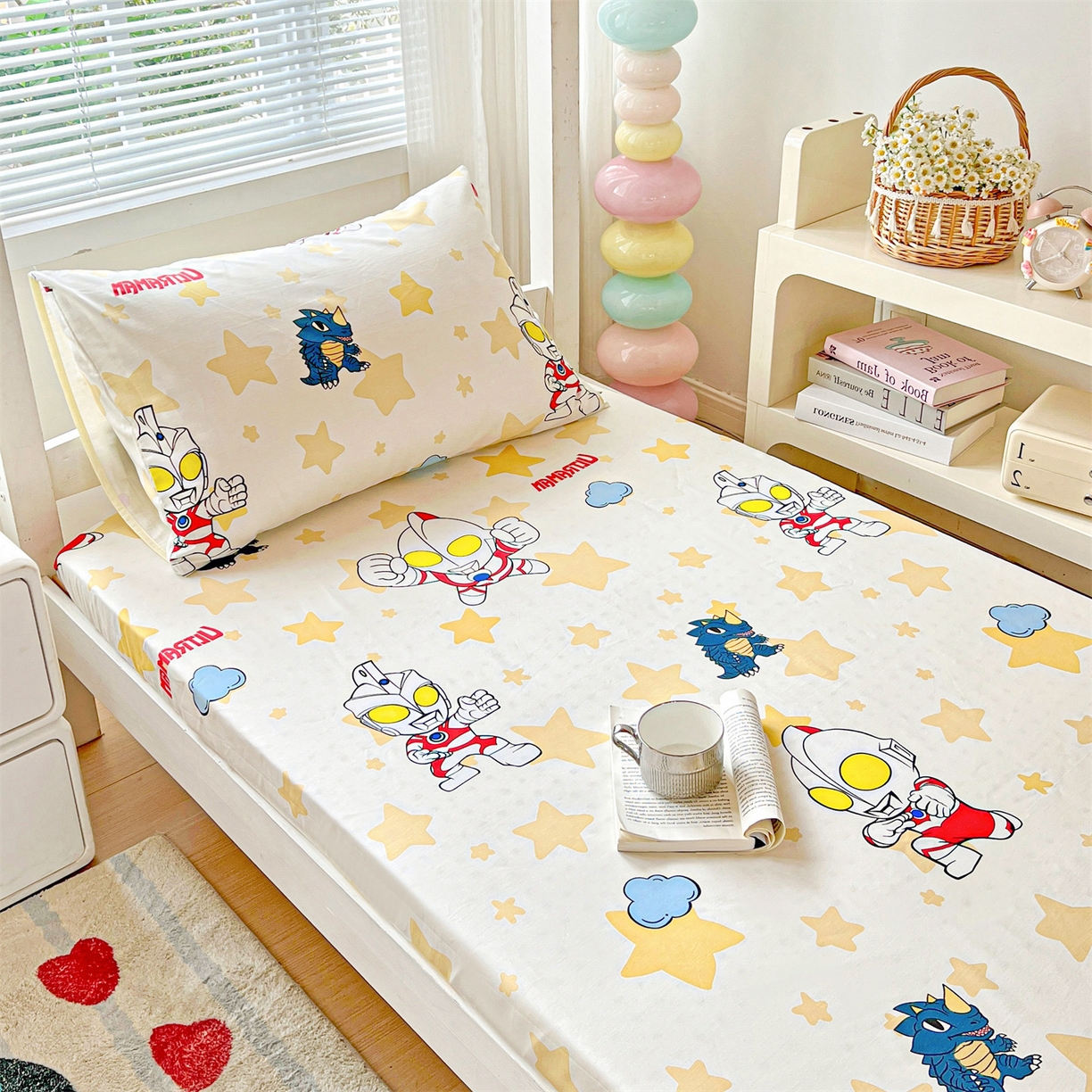 91家纺网 家纺一手货源 找家纺 名兮家居 2025-奥特曼-三丽鸥全棉13372学生床上下铺床笠【含防伪标】 星星奥特曼