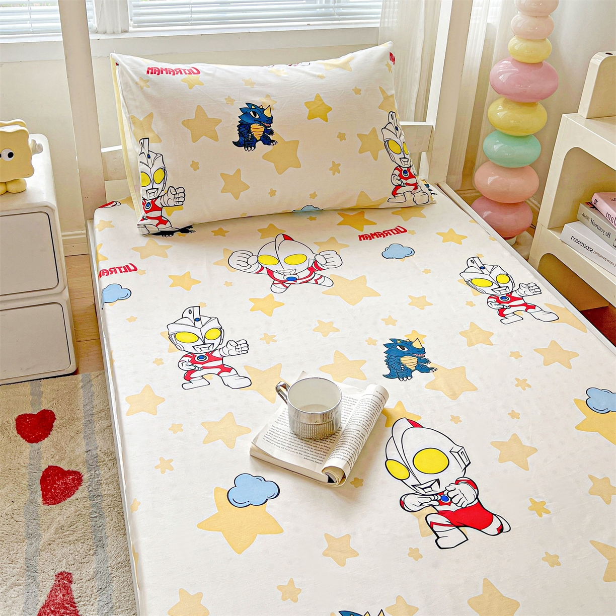 91家纺网 家纺一手货源 找家纺 名兮家居 2025-奥特曼-三丽鸥全棉13372学生床上下铺床笠【含防伪标】 星星奥特曼