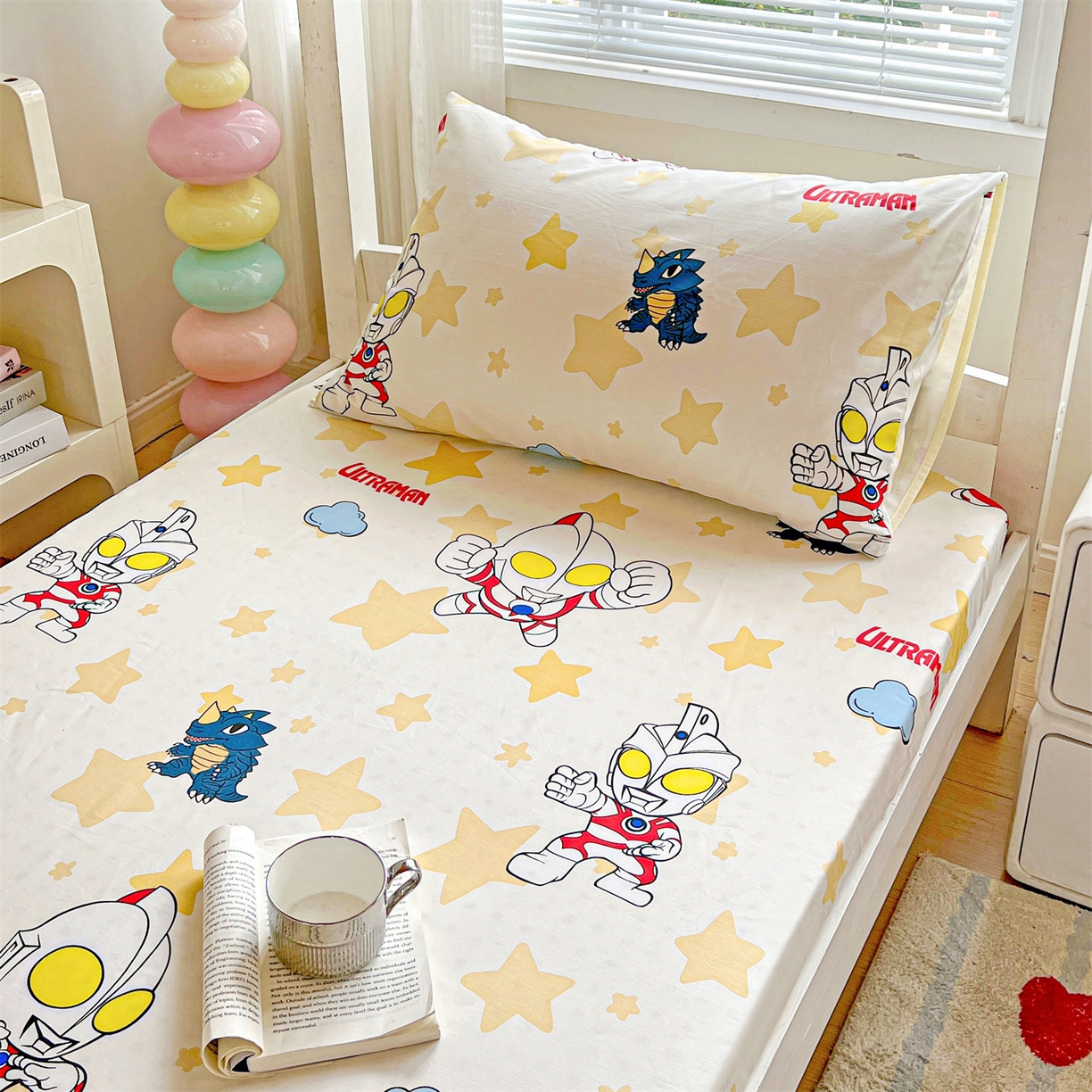 91家纺网 家纺一手货源 找家纺 名兮家居 2025-奥特曼-三丽鸥全棉13372学生床上下铺床笠【含防伪标】 星星奥特曼