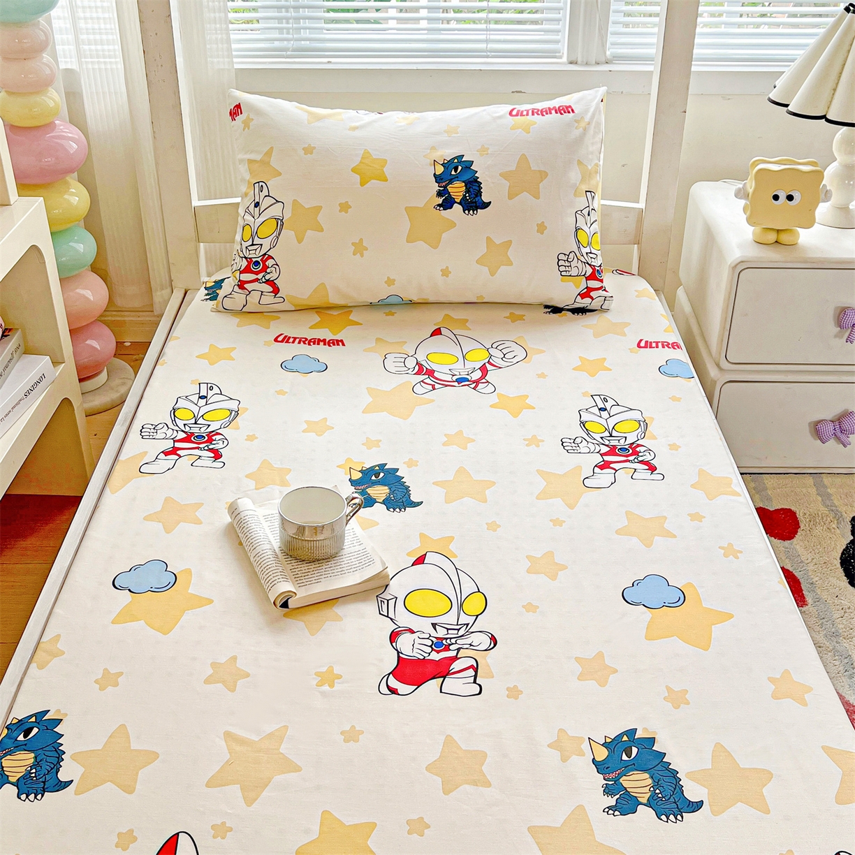 91家纺网 家纺一手货源 找家纺 名兮家居 2025-奥特曼-三丽鸥全棉13372学生床上下铺床笠【含防伪标】 星星奥特曼