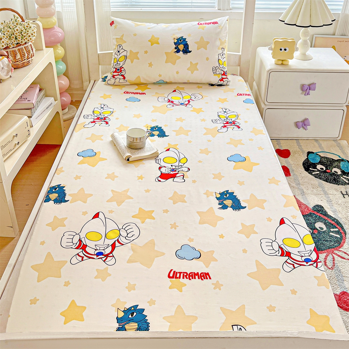 91家纺网 家纺一手货源 找家纺 名兮家居 2025-奥特曼-三丽鸥全棉13372学生床上下铺床笠【含防伪标】 星星奥特曼