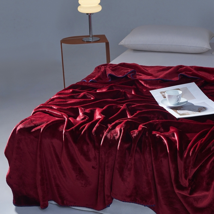 91家纺网 家纺一手货源 找家纺 馨米莱家纺2025新款贝壳边牛奶绒毛毯 安格拉红