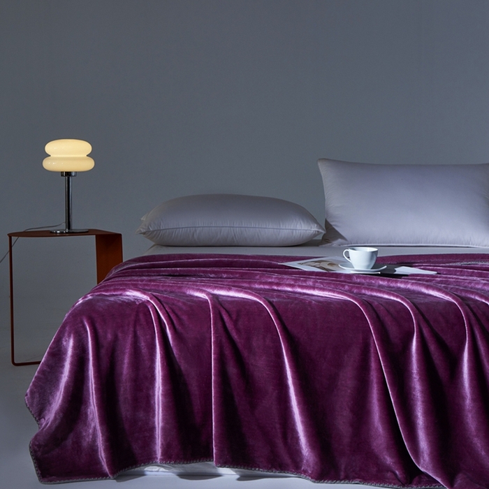 馨米莱家纺2025新款贝壳边牛奶绒毛毯 木槿紫