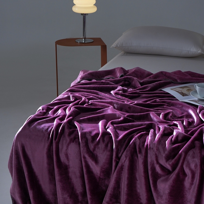 91家纺网 家纺一手货源 找家纺 馨米莱家纺2025新款贝壳边牛奶绒毛毯 木槿紫