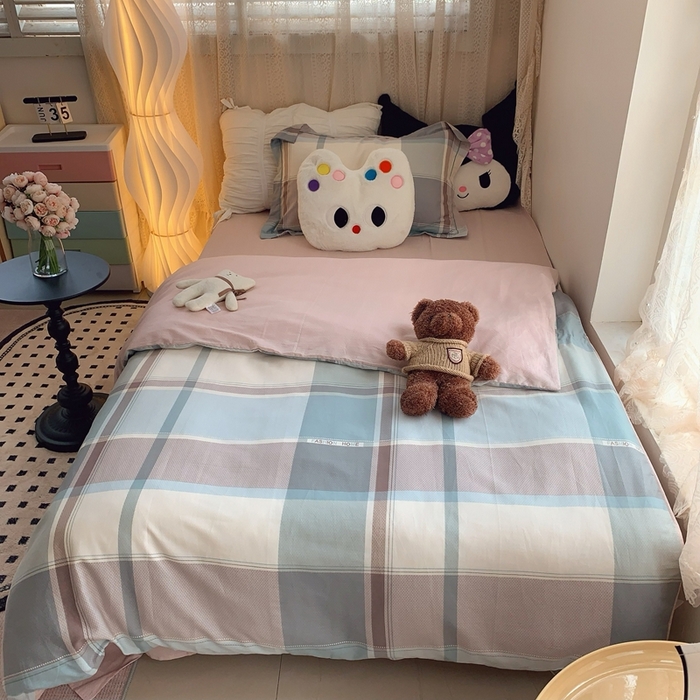 91家纺网 家纺一手货源 找家纺 （总）莱豫家纺 2025春夏新款学生季全棉纯棉印花上下铺三件套学生宿舍三件套