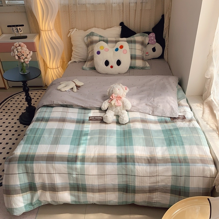 91家纺网 家纺一手货源 找家纺 （总）莱豫家纺 2025春夏新款学生季全棉纯棉印花上下铺三件套学生宿舍三件套