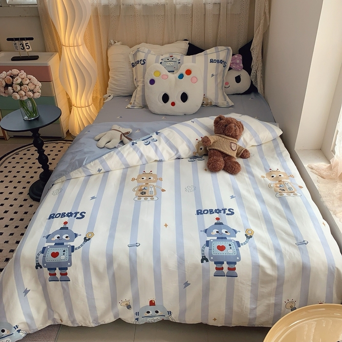 91家纺网 家纺一手货源 找家纺 （总）莱豫家纺 2025春夏新款学生季全棉纯棉印花上下铺三件套学生宿舍三件套