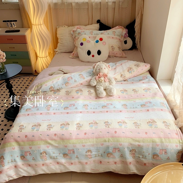 91家纺网 家纺一手货源 找家纺 （总）莱豫家纺 2025春夏新款学生季全棉纯棉印花上下铺三件套学生宿舍三件套