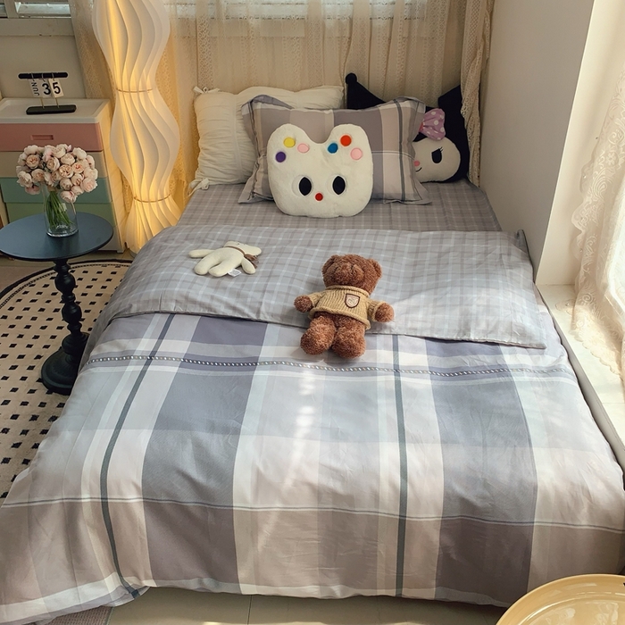 91家纺网 家纺一手货源 找家纺 （总）莱豫家纺 2025春夏新款学生季全棉纯棉印花上下铺三件套学生宿舍三件套