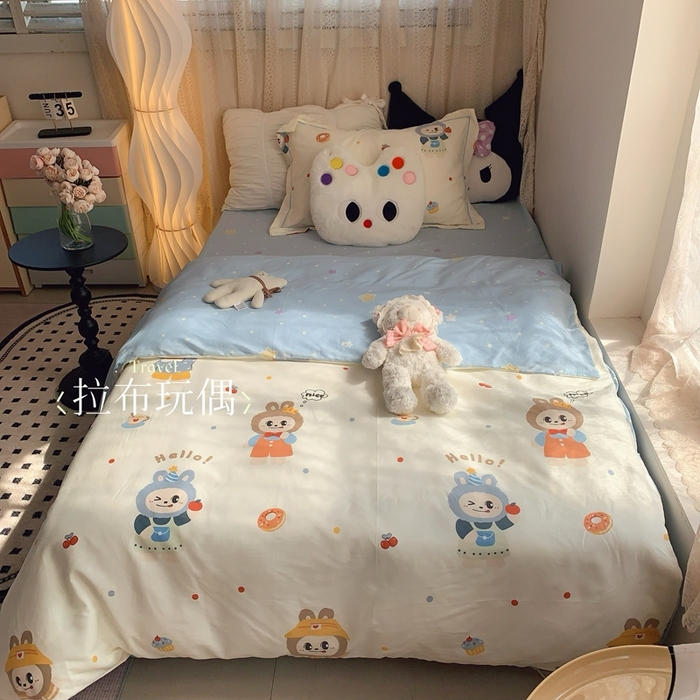 91家纺网 家纺一手货源 找家纺 （总）莱豫家纺 2025春夏新款学生季全棉纯棉印花上下铺三件套学生宿舍三件套