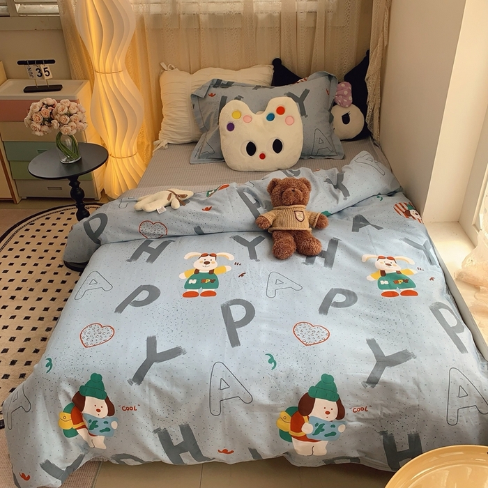 91家纺网 家纺一手货源 找家纺 （总）莱豫家纺 2025春夏新款学生季全棉纯棉印花上下铺三件套学生宿舍三件套