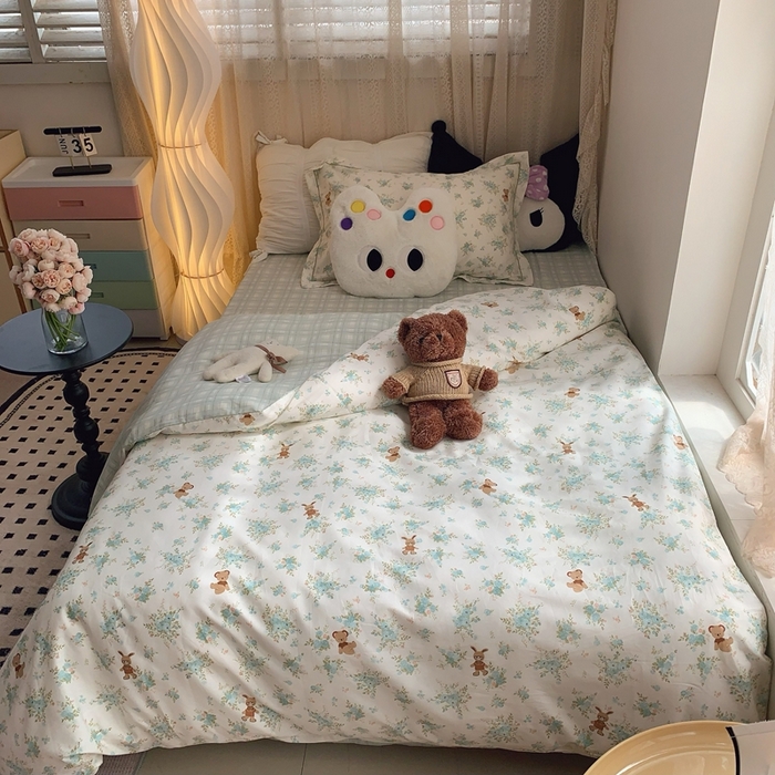 91家纺网 家纺一手货源 找家纺 （总）莱豫家纺 2025春夏新款学生季全棉纯棉印花上下铺三件套学生宿舍三件套