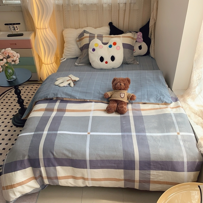 91家纺网 家纺一手货源 找家纺 （总）莱豫家纺 2025春夏新款学生季全棉纯棉印花上下铺三件套学生宿舍三件套