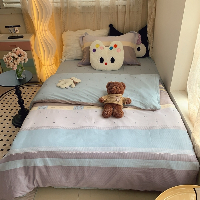 91家纺网 家纺一手货源 找家纺 （总）莱豫家纺 2025春夏新款学生季全棉纯棉印花上下铺三件套学生宿舍三件套