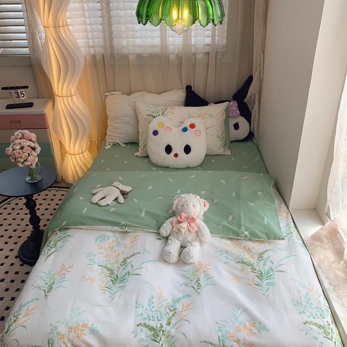 91家纺网 家纺一手货源 找家纺 莱豫家纺 2025春夏新款学生季全棉纯棉印花上下铺三件套学生宿舍三件套 爱莲娜