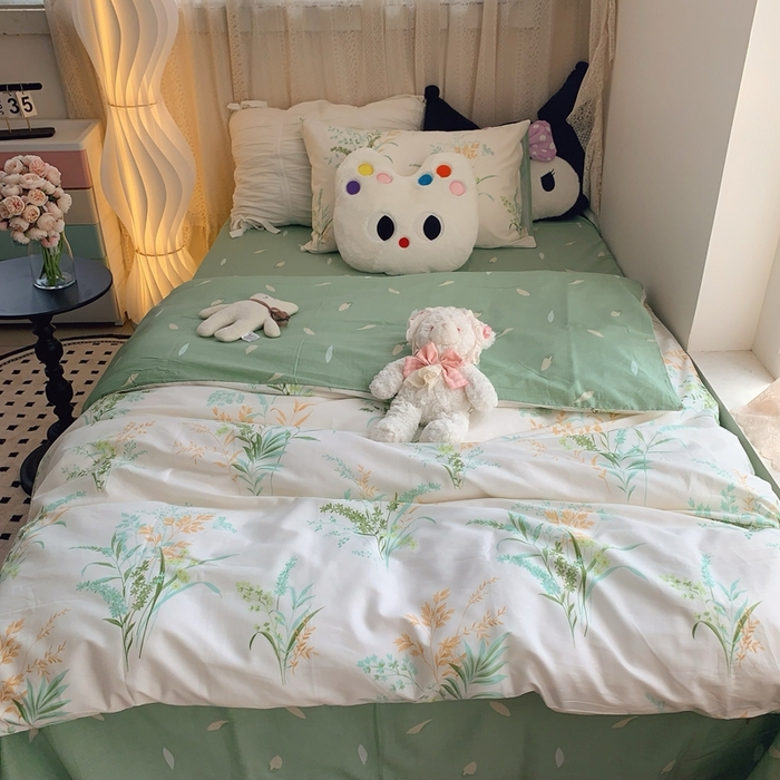 91家纺网 家纺一手货源 找家纺 莱豫家纺 2025春夏新款学生季全棉纯棉印花上下铺三件套学生宿舍三件套 爱莲娜