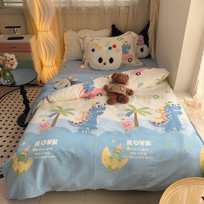 莱豫家纺 2025春夏新款学生季全棉纯棉印花上下铺三件套学生宿舍三件套 度假恐龙