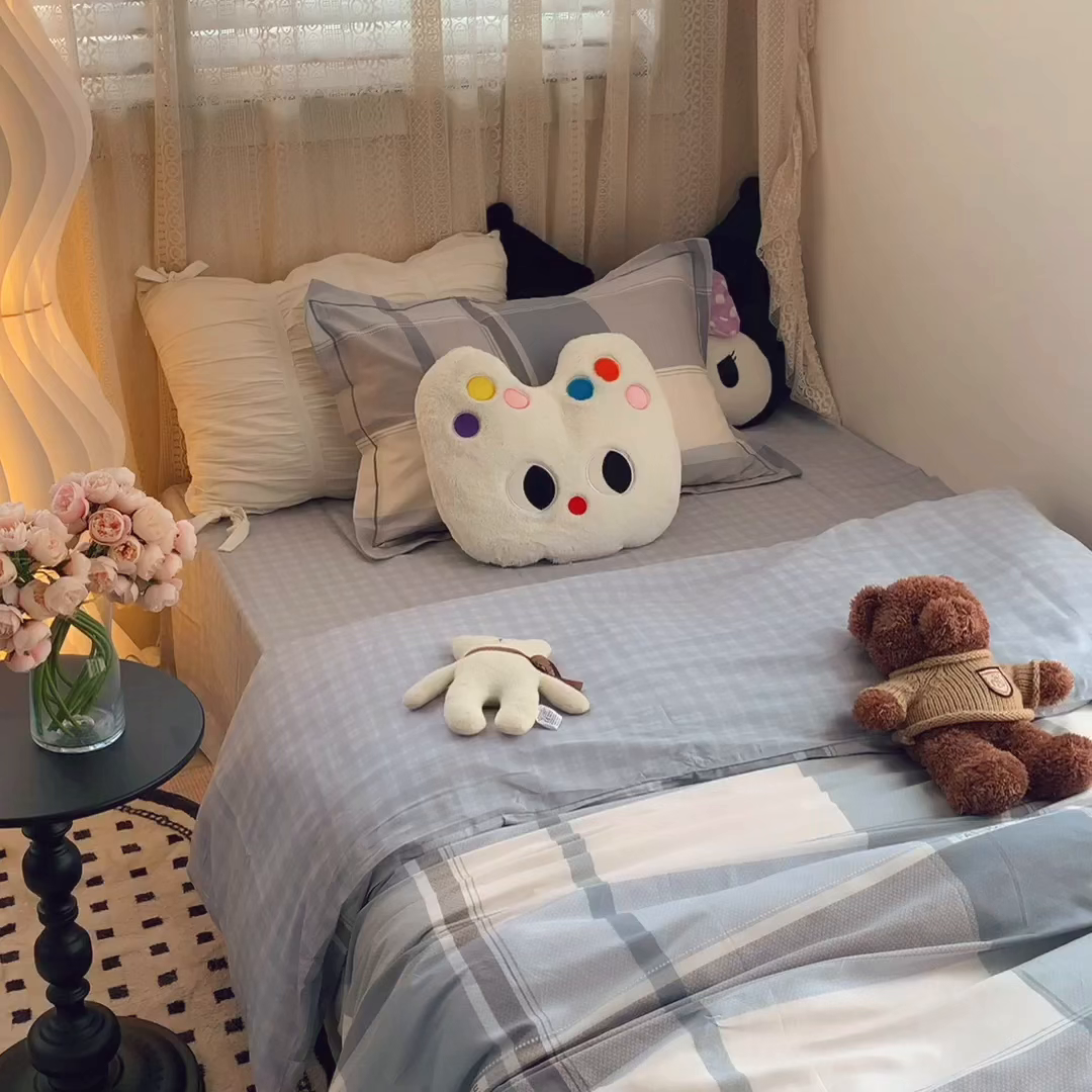 91家纺网 家纺一手货源 找家纺 莱豫家纺 2025春夏新款学生季全棉纯棉印花上下铺三件套学生宿舍三件套 方格蓝