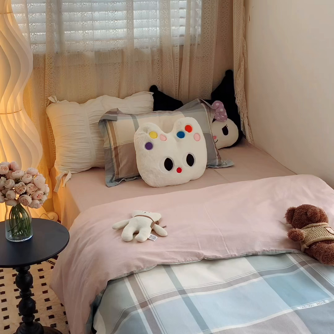 91家纺网 家纺一手货源 找家纺 莱豫家纺 2025春夏新款学生季全棉纯棉印花上下铺三件套学生宿舍三件套 方格绿