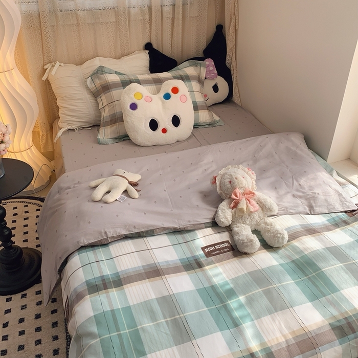 91家纺网 家纺一手货源 找家纺 莱豫家纺 2025春夏新款学生季全棉纯棉印花上下铺三件套学生宿舍三件套 格兰德