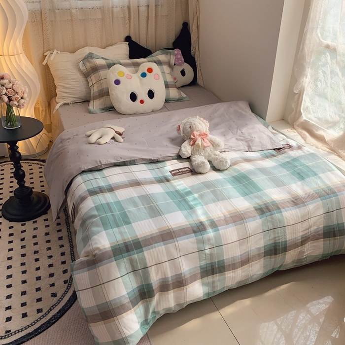 91家纺网 家纺一手货源 找家纺 莱豫家纺 2025春夏新款学生季全棉纯棉印花上下铺三件套学生宿舍三件套 格兰德