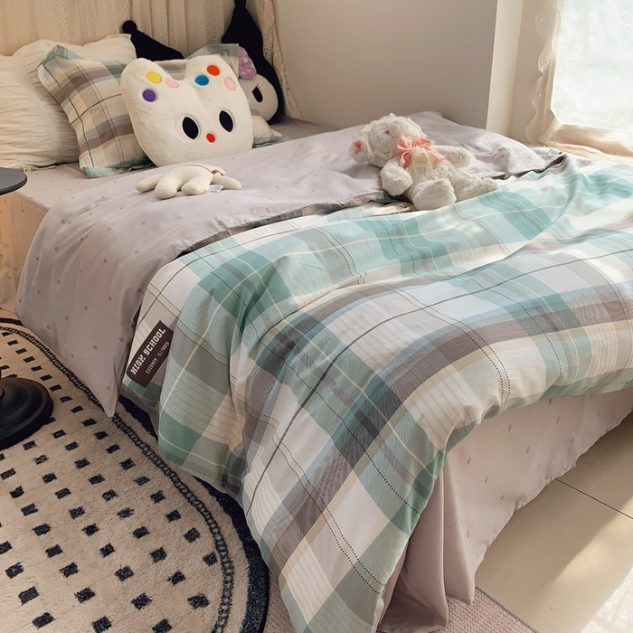 91家纺网 家纺一手货源 找家纺 莱豫家纺 2025春夏新款学生季全棉纯棉印花上下铺三件套学生宿舍三件套 格兰德