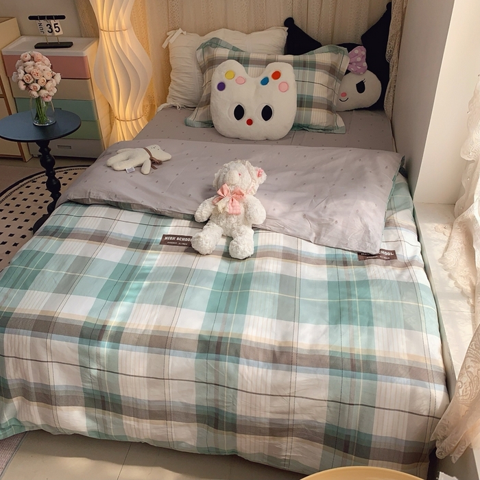 91家纺网 家纺一手货源 找家纺 莱豫家纺 2025春夏新款学生季全棉纯棉印花上下铺三件套学生宿舍三件套 格兰德